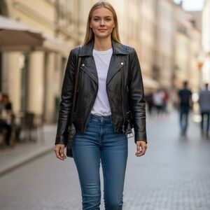 Avanti Women's Black Leather Zip-Front Jacket